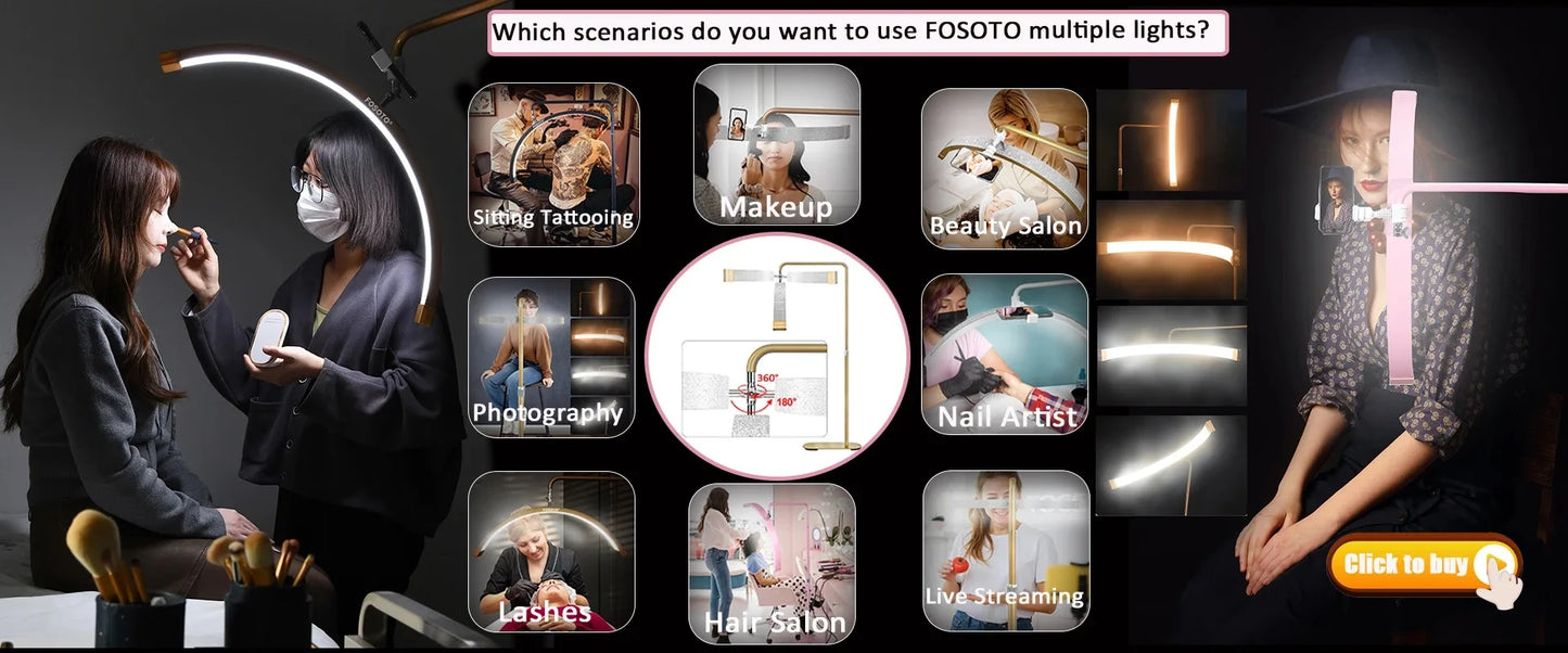 Fosoto Multiple Professional Half-Moon Light LED Lash Light  Ring Light For Makeup Beauty Salon Eyebrow Tattoo photography Video