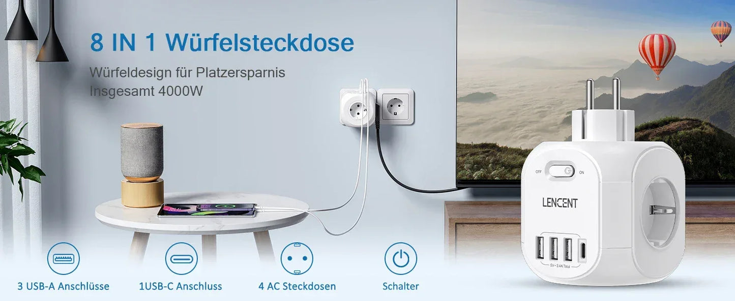 LENCENT USB Sockets dice Without Cable socket EU Socket Adapter Multiple socket EU Outlet Extender
