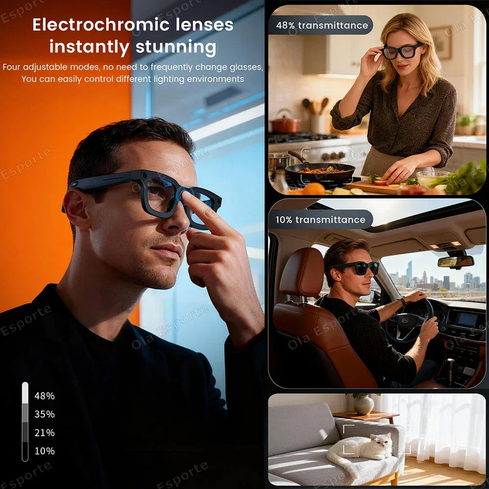 Smart Glasses AI Translation，Photography, Videography，Audio Recording WiFi Transmission Functio Color-Changing Smart Sunglasses