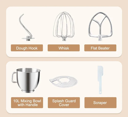 SUNATUR 10L Stand Mixer 2200w Dough Kneading Planetary Proccessor Automatic Beater Electric timed Kitchen Blender cream whipper