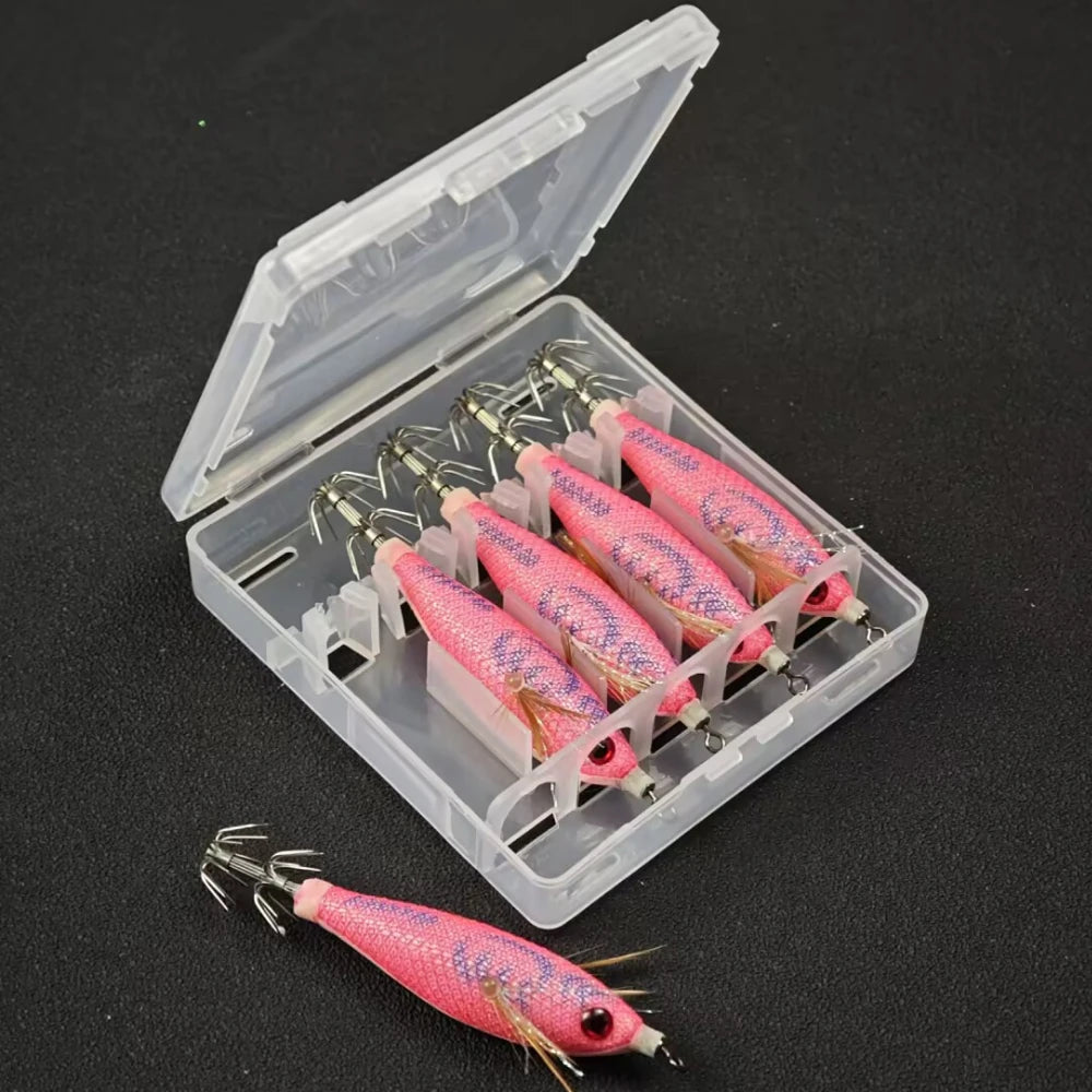 5pcs/box Horizontal Egi Set 8cm Glow Horizontal Squid Jig Real Shrimp Fishing Lure Saltwater Cuttlefish UV Shrimp Octopus Baits