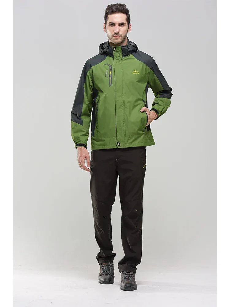 Men's Autumn Hiking Jacket Hooded Removable Waterproof Lightweight Rain Coat Trekking Outdoor Camping Casual Sportswear