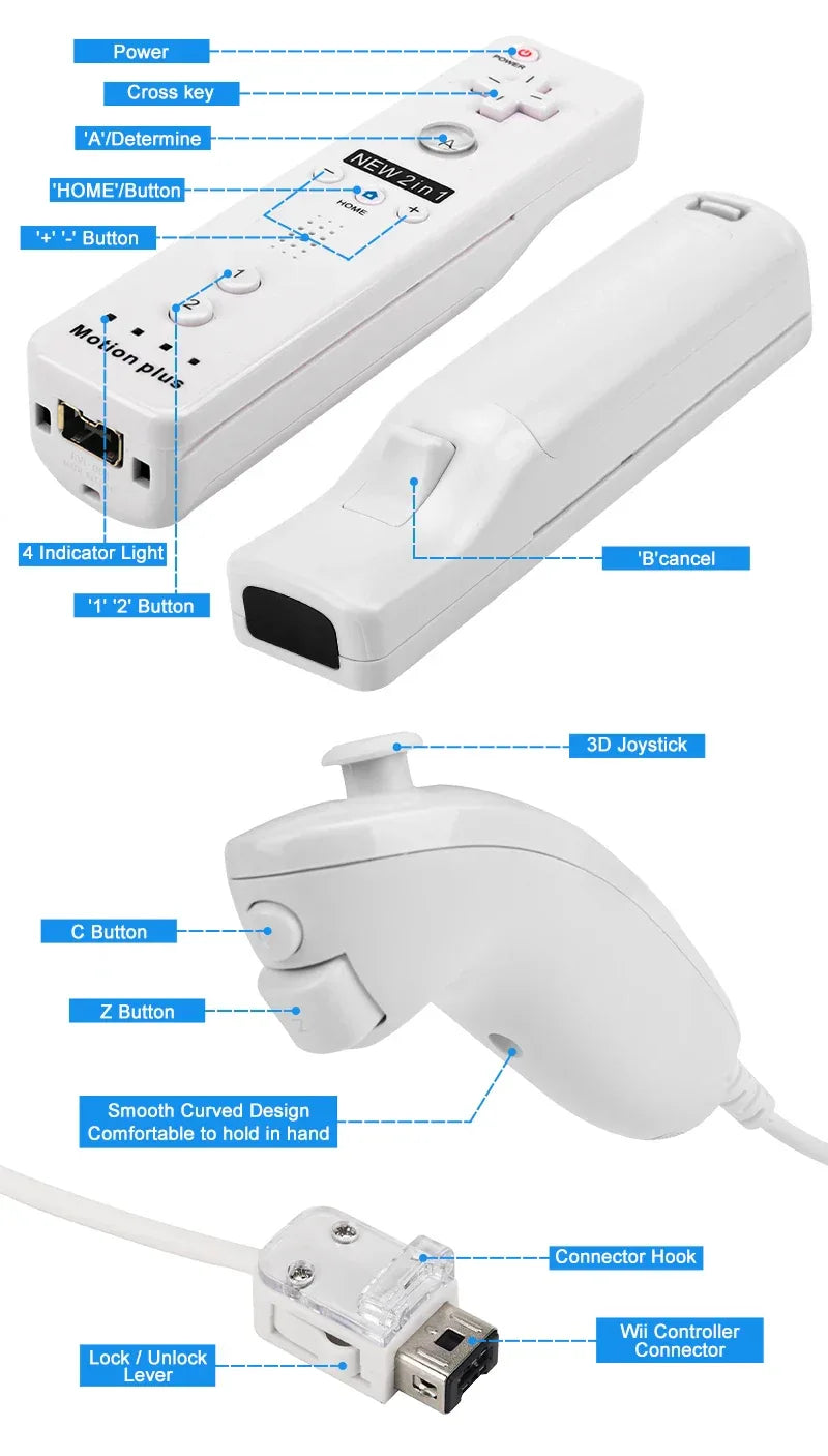 a Whole Set Remote Controller with Nunchuck Controller for  Wii Games Control for Wii Console Wireless Gamepad with Motion Plus