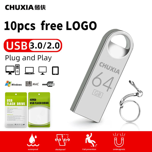 10PCS USB Flash Drive 3.0 Pendrive Stick 64GB Waterproof Memory USB Drive 128GB Hight Speed Pen Drives Flash USB Key Chain Gift by PDG ibma
