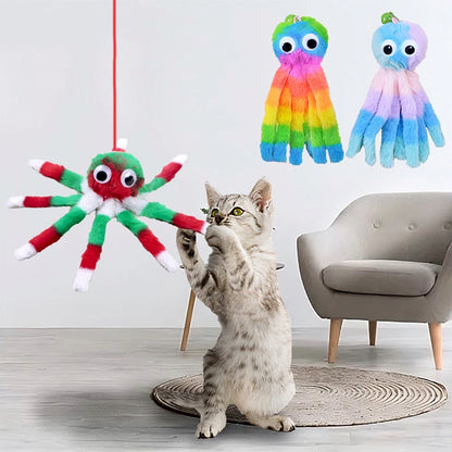 New cat toy hanging sound octopus kitten toy plush octopus elasticity to make cat sticks happy and relieve boredom
