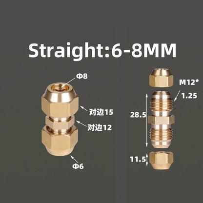 1pcs Flared Brass Straight through pipe fittings 6/8/10/12/14mm Tube connector Fitting Air conditioning extension tool Fitting