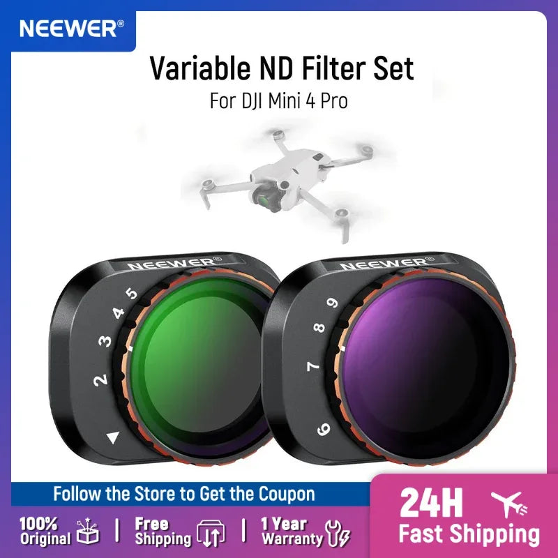 NEEWER Variable ND Filter Set Compatible with DJI Mini 4 Pro, ND2-32 + ND64-512 Multicoated HD Optical Glass Drone Camera Lens