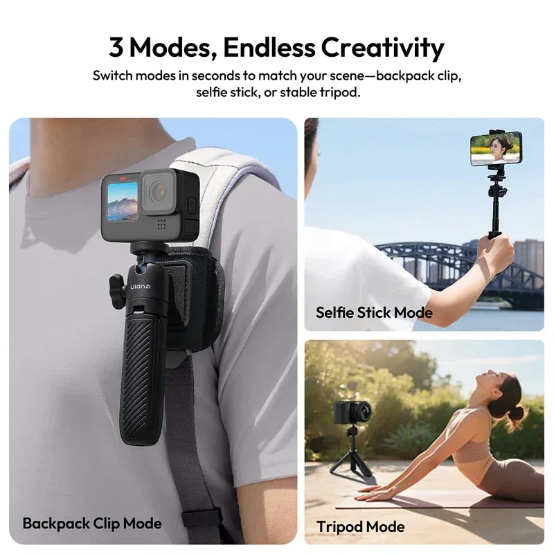 Ulanzi MT88 ClipMate Tripod Backpack Clip Selfie Stick Mode Extendable Tripod Mode Travel Photography Livestreaming Vlog Shots