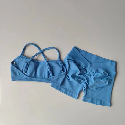 Seamless Yoga Shorts Set Yoga Women's Fitness Tight Bra Top Vest Gym Set Elastic Hip Lifting Gym Shorts Sports 2pcs Workout Suit