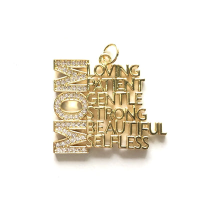 5pcs Micro Paved Mom Is Loving Strong... Word Charm Letter Pendant for Mother's Day Gift Women Bracelet Necklace Jewelry Making