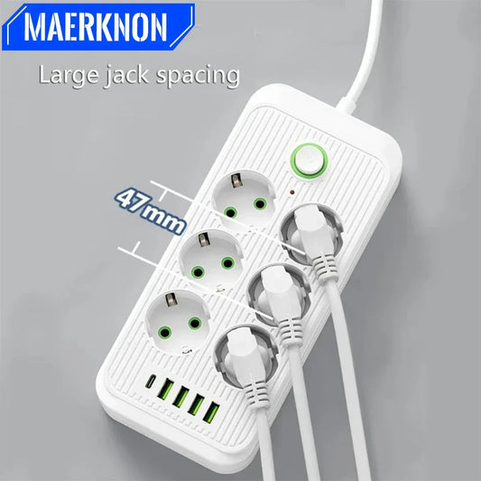 2M Multitap Socket Extension Cord EU Plug AC Outlets Electrical Power Strip With USB Type C Fast Charging Network Filter Adapter