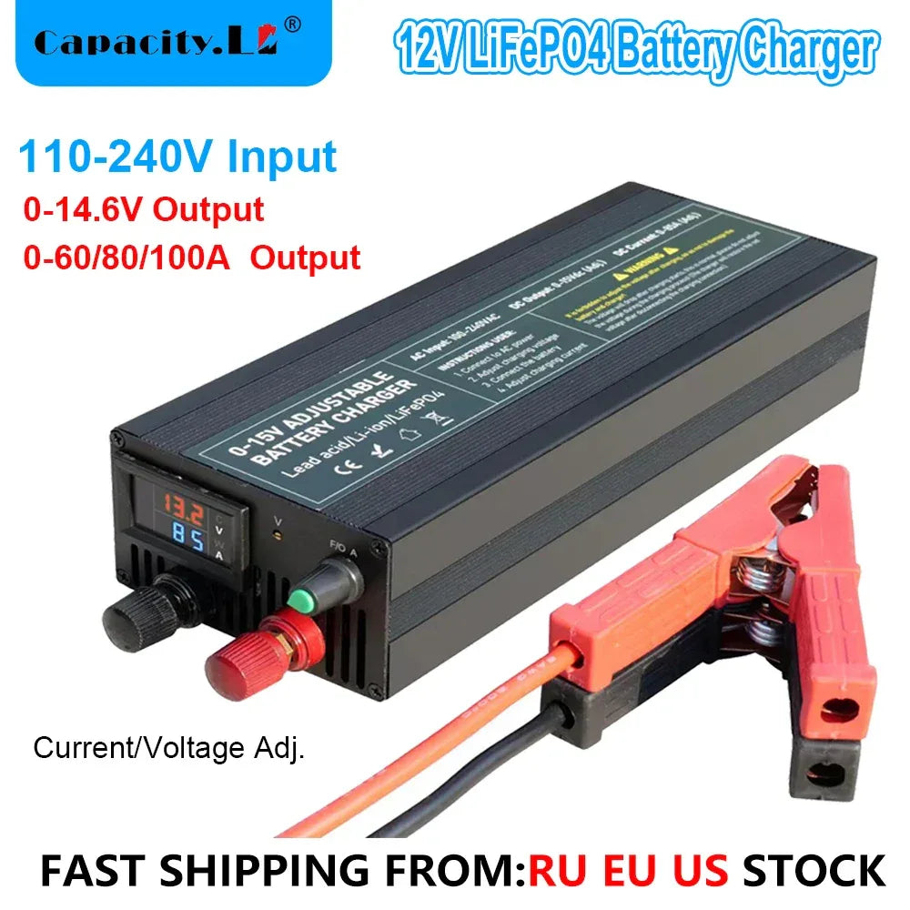 12V 60A 100Ah Solar Large Charger Current Voltage Adjustable for Lifepo4 Universal Chargers Outdoor power supply