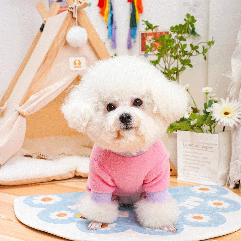 Heart Pattern Dog Pajamas for Small Dogs, Warm Fleece Dog Jumpsuit Yorkie Puppy Onesie Autumn Winter Clothes Chiwawa Pet Apparel