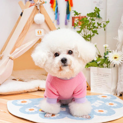 Heart Pattern Dog Pajamas for Small Dogs, Warm Fleece Dog Jumpsuit Yorkie Puppy Onesie Autumn Winter Clothes Chiwawa Pet Apparel