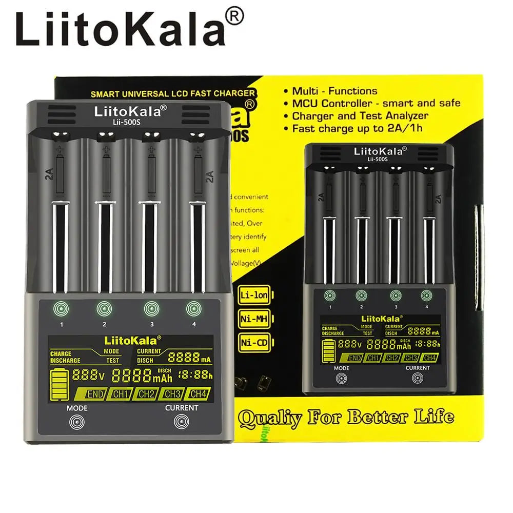 LiitoKala lii-500S lii-500 lii-600 LCD 3.7V 1.2V 18650 26650 21700 Battery Charger with screen Test the battery capacity