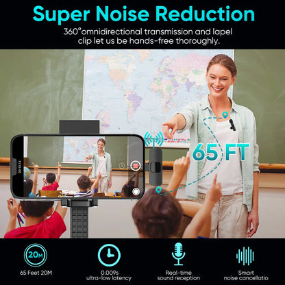 Lavalier Microphone 2.4G Wireless Portable Audio Video Recording Mini Mic for iPhone Android Live Broadcast Gaming Phone Mic