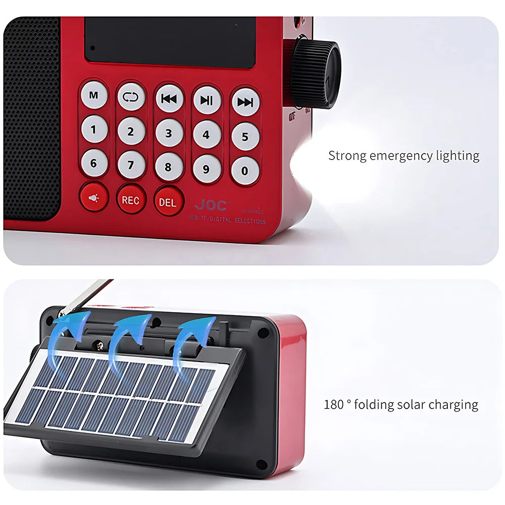 Solar FM Radio Portable Bluetooth Speaker with LED Light support Recording TF Card USB Play Wireless Speaker Radio FM Receiver