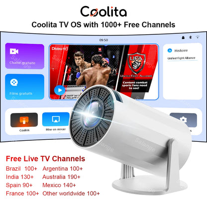 Salange X8Mini Native 720P Android 4K Projector with Lifetime Free TV Channels WiFi6 BT5 Video Projector Coolita OS Home Cinema
