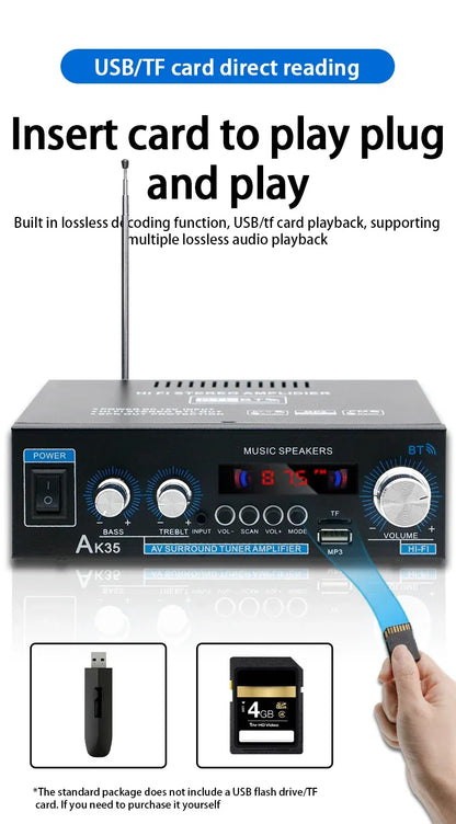 Home High-power Bluetooth Power Amplifier 2.0 Channel Constant Resistance Mini Power Amplifier Small Car Power Amplifier Multy