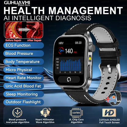 New 650nm Dual probe laser Health Smart Watch ECG+PPG Blood pressure Uric Acid Blood lipids AMOLED Physical therapy Smartwatches