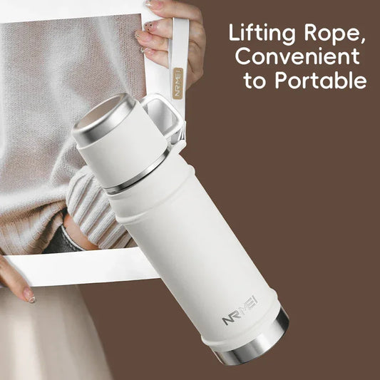Stainless Steel Thermos Bottle with Tea Filter, Large Capacity Insulated Water Bottle,Color White Thermo Flasks Keep Hot for 12H