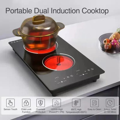 Kitchen 2 Rings Ceramic Cooker Induction Cooktop Double Electric Cooker Hob Heating Cooker Electric Stove Vertical Cooking Plate