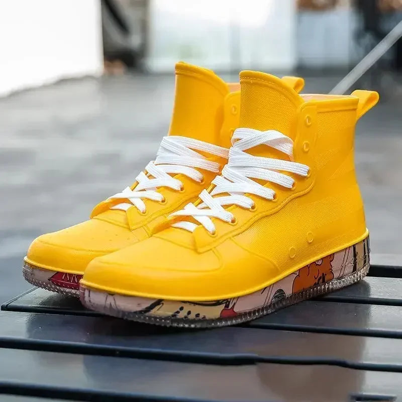 Men Rain Boots Fashion Trendy Nude Boots Anti-skid Work Chef Shoes Durable Waterproof Rubber Fishing Shoes Male Sneakers 2023New