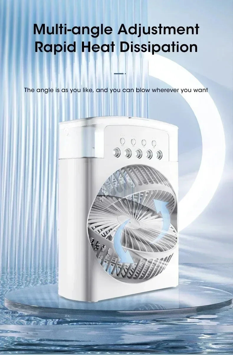 Portable Mini Evaporative Air Cooler Fan with 7 Color LED Light 1/2/3H Timer 3 Wind Modes and 3 Spray Settings for Desk