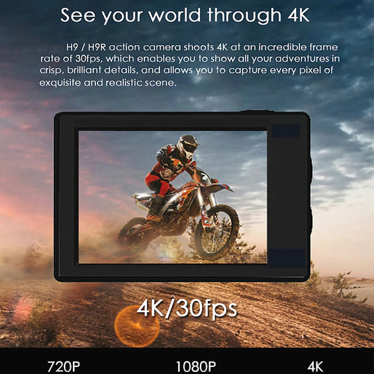 Ultra HD 4K Action Camera H9R WiFi 12MP 2" LCD 30M  Waterproof 170D Remote Control Helmet Bicycle Video Camera Outdoor Sport Cam
