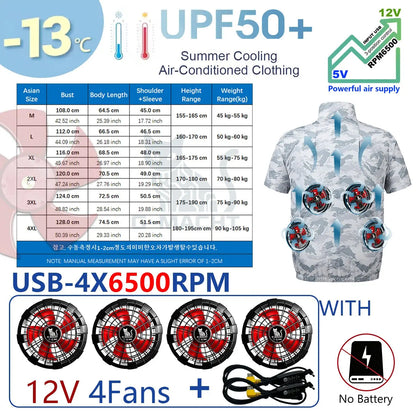 G-MACHT Men Short Sleeve 4Fans Cooling Jacket USB Air Conditioning Clothing Outdoor Work Fishing Heat Protection Cooling Vest
