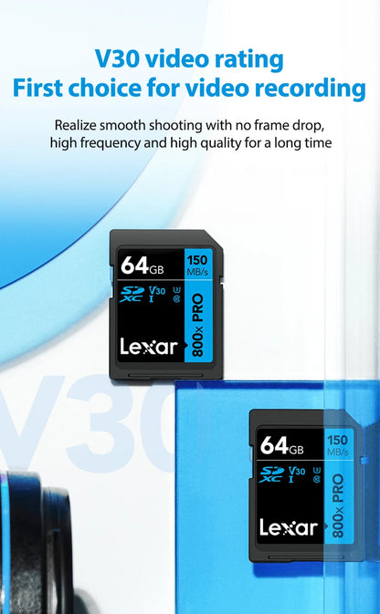Lexar SD Card 800x Pro Read 150MB/s SDXC Flash Card 64GB 128GB 256GB V30 UHS-I SDHC 32GB Memory Card Storage Card For Camera