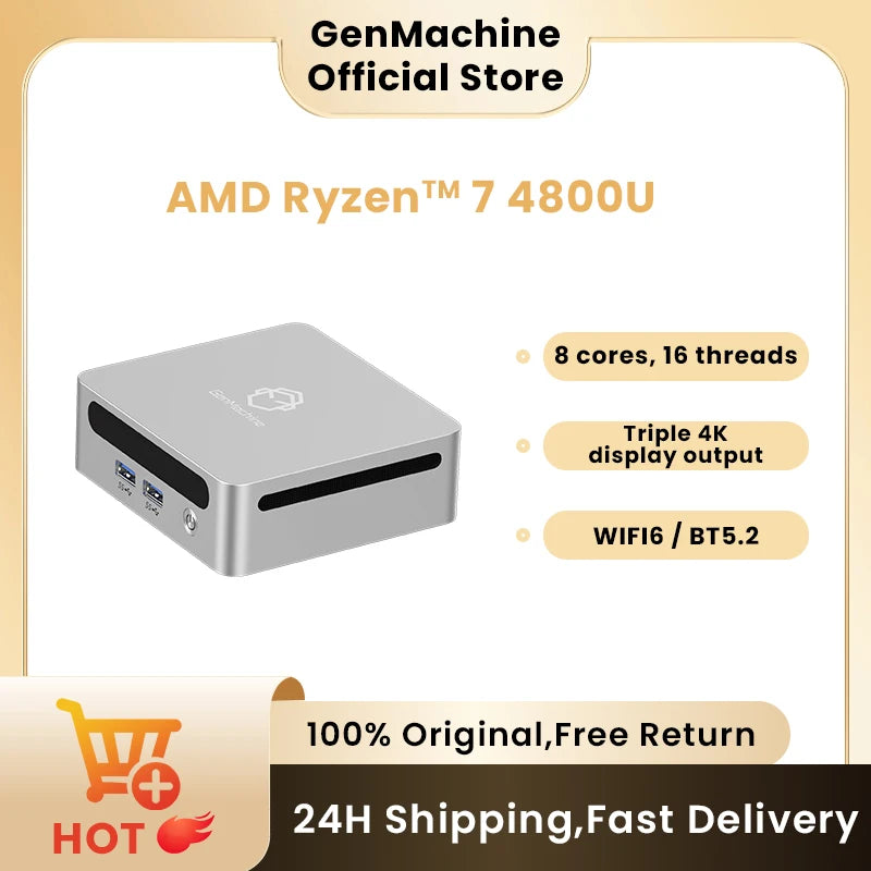 GenMachine AMD Ryzen™ 7 4800U Windows 11 Ryzen MINI PC DDR4 8 Core 16 Thread 1.8GHz Up to 4.2GHz TDP 15W WIFI6 BT5.2 4.2GHz