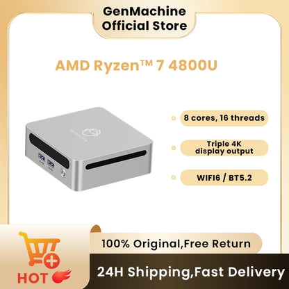 GenMachine AMD Ryzen™ 7 4800U Windows 11 Ryzen MINI PC DDR4 8 Core 16 Thread 1.8GHz Up to 4.2GHz TDP 15W WIFI6 BT5.2 4.2GHz