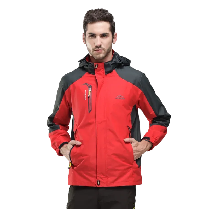 Men's Autumn Hiking Jacket Hooded Removable Waterproof Lightweight Rain Coat Trekking Outdoor Camping Casual Sportswear