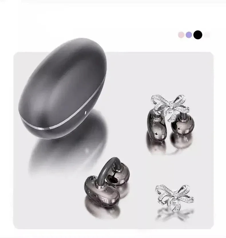 Vivo Clip-on Earbuds Wireless Bluetooth Open Ear Headphones with Detachable Crystal Bowknot Earrings For Sports Fitness Workouts