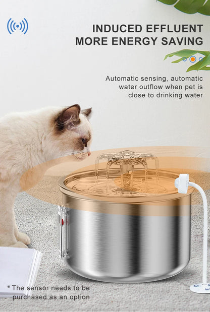 Stainless Steel Pet Water Feeder Cat Automatic Water Fountain USB Electric Mute for Cat Dog Filter Fountain Smart Drinking Bowl