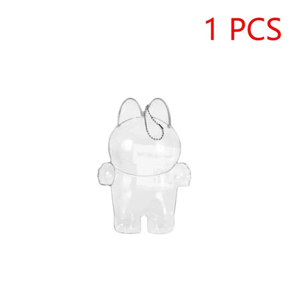 Transparent Macaron Doll Case For Labubu - Popmart Bubble Mart Storage Box, Dustproof Cover for Elf, Christmas New Year Gift