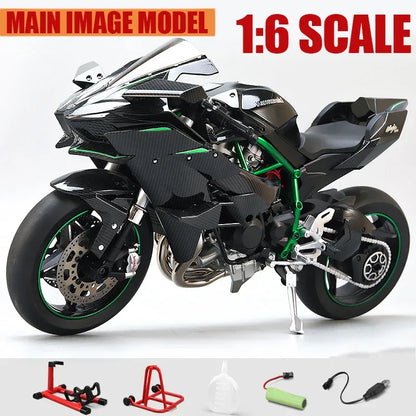 Large 1:6 Kawasaki H2R Bootable Sprayable Dynamic High Precision Alloy Motorcycle Model Diecast Sound Light Christmas Gift Box D