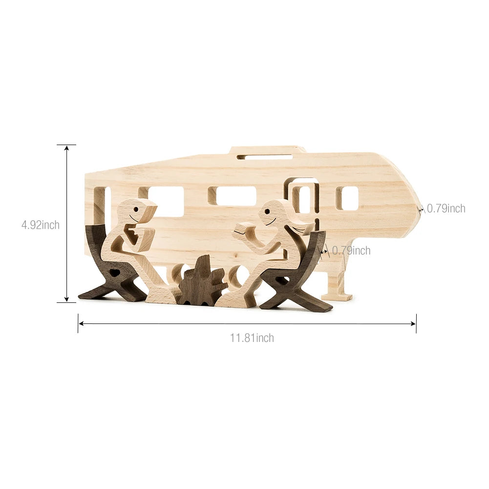 Family Puppy Wood Dog Craft Figurine Desktop Table Ornament Carving Model Home Office Decoration Pet Sculpture Christmas Gift