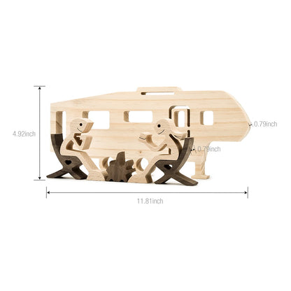 Family Puppy Wood Dog Craft Figurine Desktop Table Ornament Carving Model Home Office Decoration Pet Sculpture Christmas Gift