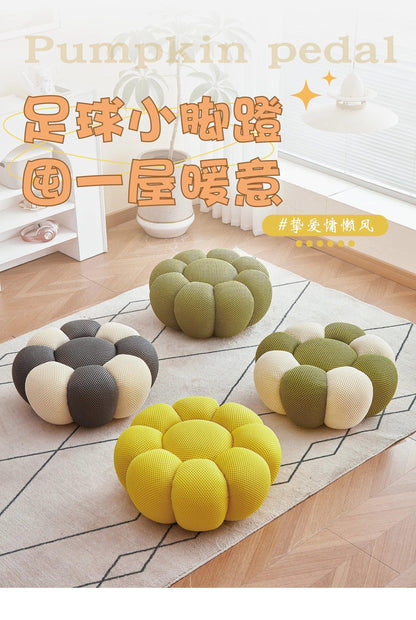 Nordic Sofa Pedal Simple Round Stool Low Ottomans Living Room Sofa Footstool 3D Fabric Creative Leg Footstool Pumpkin Footstools