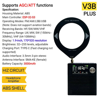 Upgraded V3S AMNVOLT Mini SI4732 DSP Radio Receiver FM AM SSB LSB USB Full Band Pocket Radio with Hi-Z Headphone Amplifier
