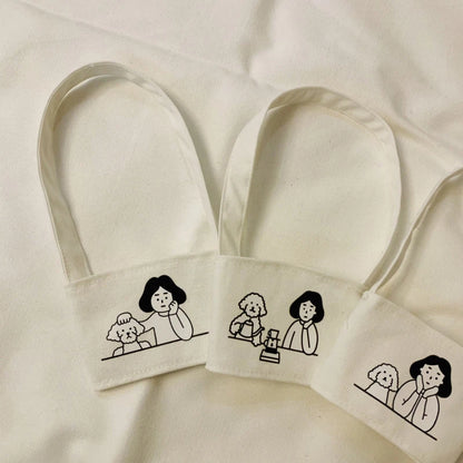 【Portable Water Bottle Holder Carry Bag Coffee Cup Storage Sleeve Cover Canvas Printing Milk Tea Set Drinking Bottle Strap】