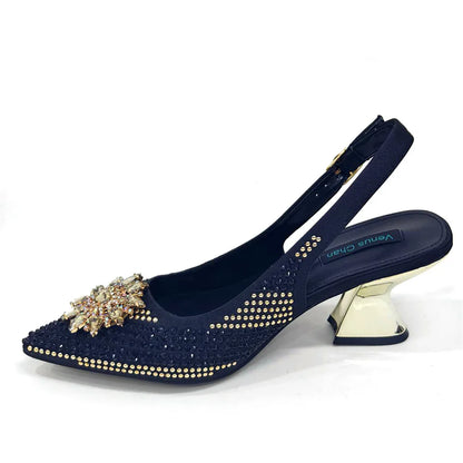 Venus Chan 2024 Summer New Design Specials Italian Women Shoes and Bag Set Fuchsia Color Comfortable High Heels With Rhinestone