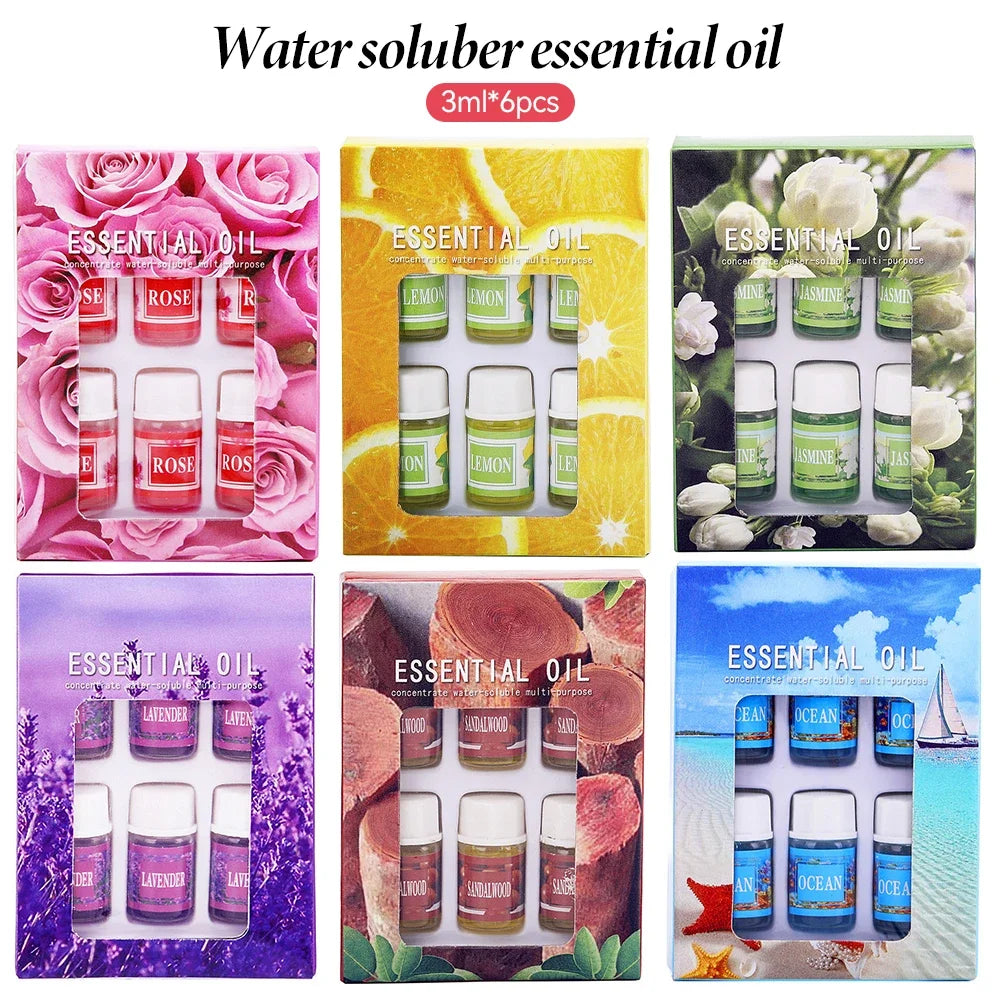 6pcs/set Essential Oils Gift Box Aroma Diffuser Air Humidifier Water-soluble Air Freshener Scents Fragrance Car Perfume Refill