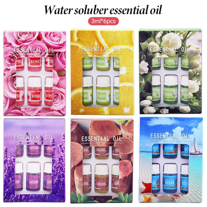 6pcs/set Essential Oils Gift Box Aroma Diffuser Air Humidifier Water-soluble Air Freshener Scents Fragrance Car Perfume Refill