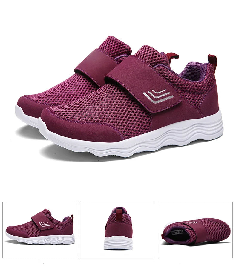 Men's Lightweight Sneakers With Hook And Loop Fastener, Casual Breathable Mesh Comfy Trendy Anti-skid Shoes For Walking