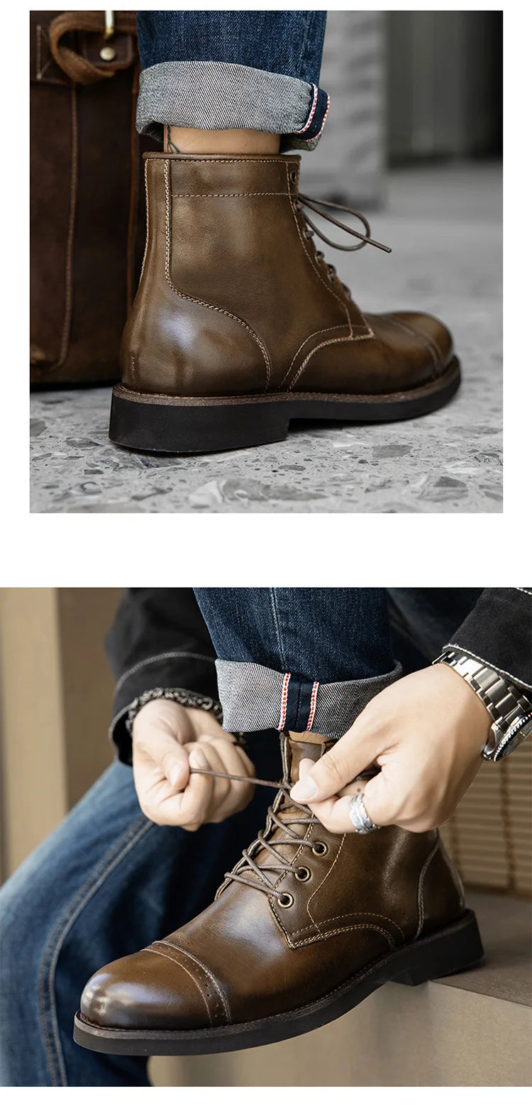 Men Boots 2025 American style Comfortable Fashion Leather Boots Lace up men's short boots motorcycle boots