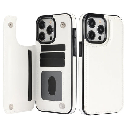 Wallet Double Button With Card Slot Stand Flip Leather Case For iPhone 16e 16 Pro Max 15 Plus 14 13 12 Mini 11 SE3 SE2 X XR 8 7