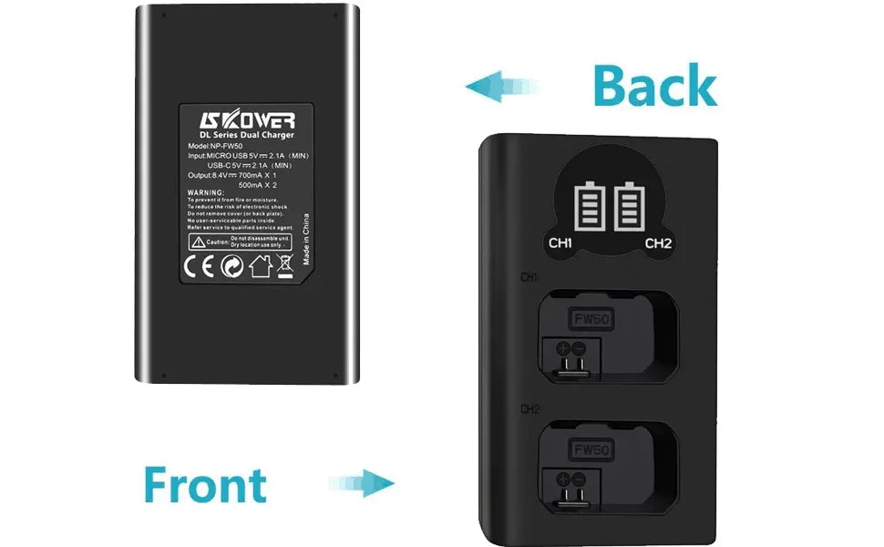 Dual Camera Battery Charger for Sony NP-FW50 FZ100 BX1 Canon LP-E6 E8 E17 NB-13L fuji NP-W235 W126 Nikon EN-El15 EL25 Panasonic